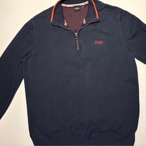 Hugo Boss Men's Zip-Up Sweater in Navy and Red